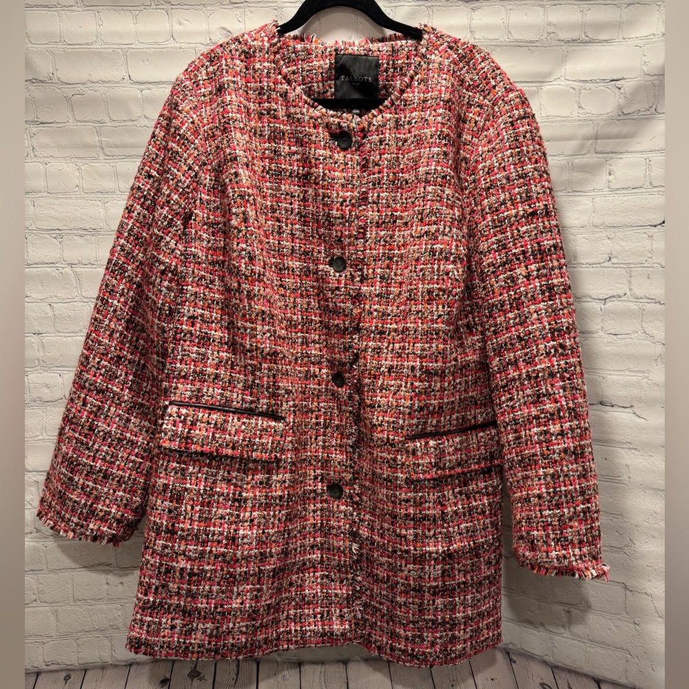 Talbots Red and Black Tweed Blazer Jacket Coat